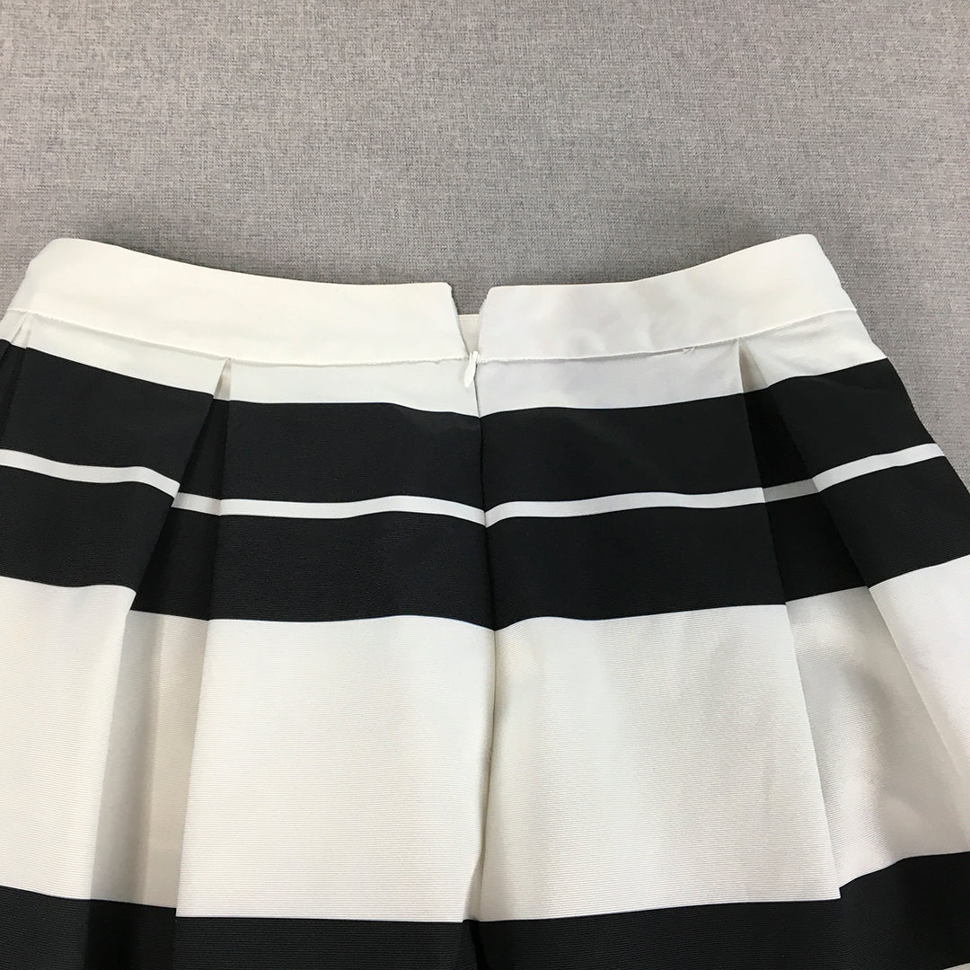 Diana Ferrari Womens A-Line Skirt Size 8 Black White Pleated Back Zip