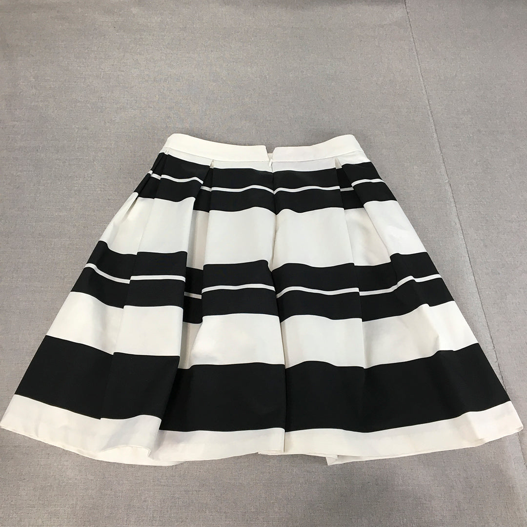 Diana Ferrari Womens A-Line Skirt Size 8 Black White Pleated Back Zip