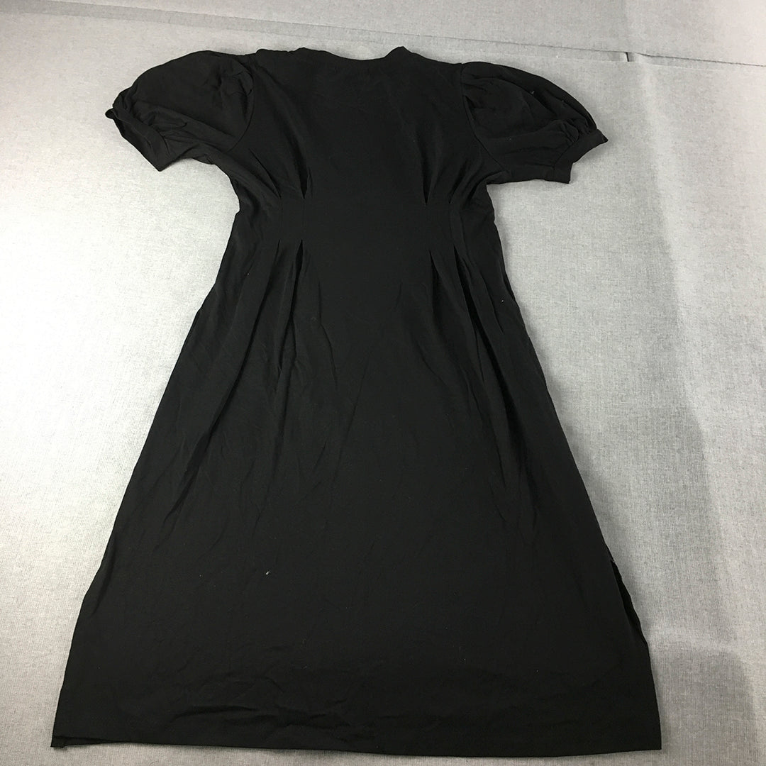 Sweet Girl Womens Dress Size S Black Pleated Fit & Flare Midi Short Sleeve