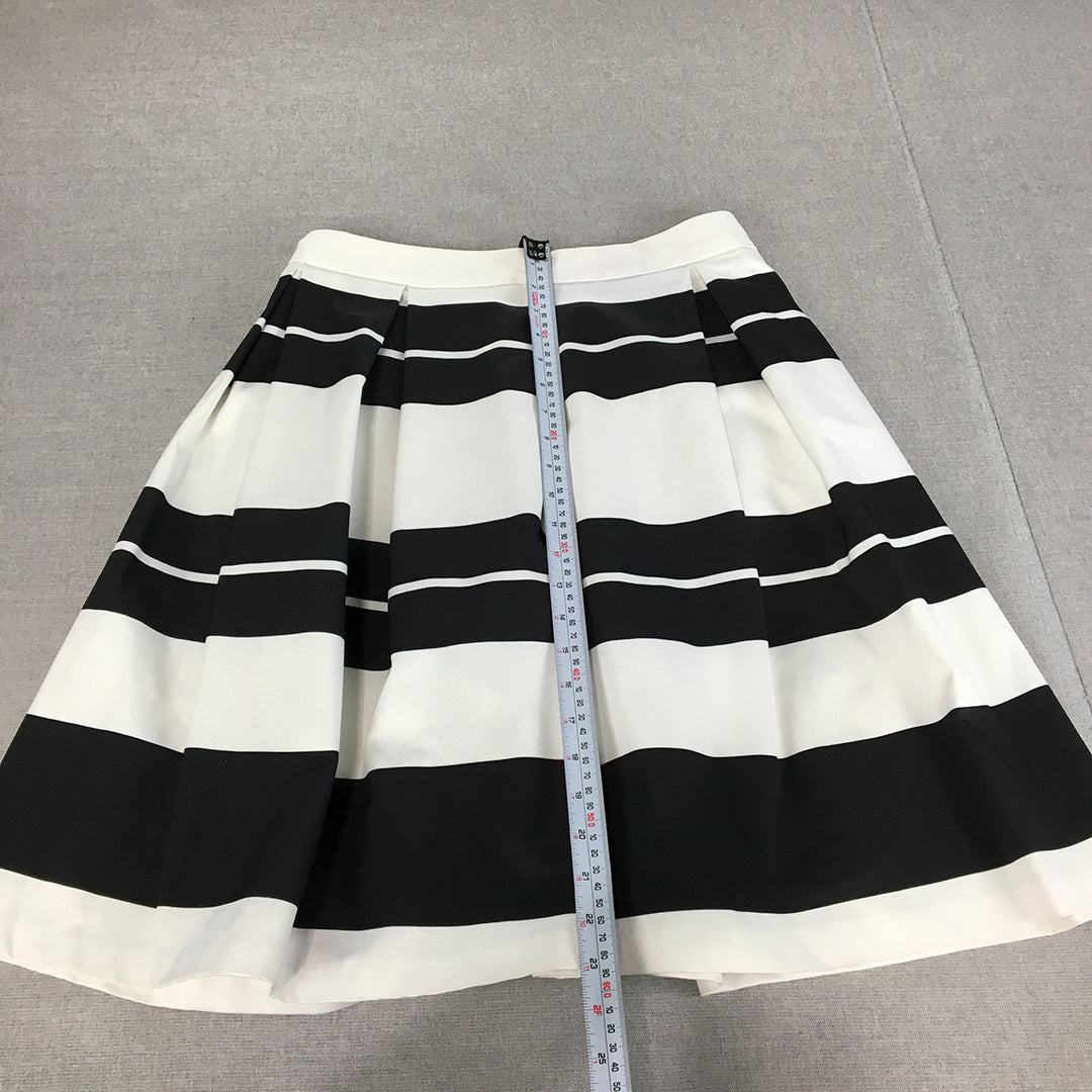 Diana Ferrari Womens A-Line Skirt Size 8 Black White Pleated Back Zip