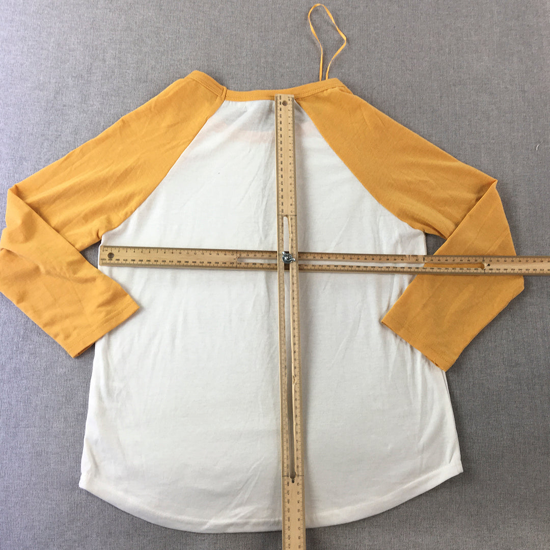 Valleygirl Womens Top Size S White Yellow Stretch Long Sleeve Pullover Shirt