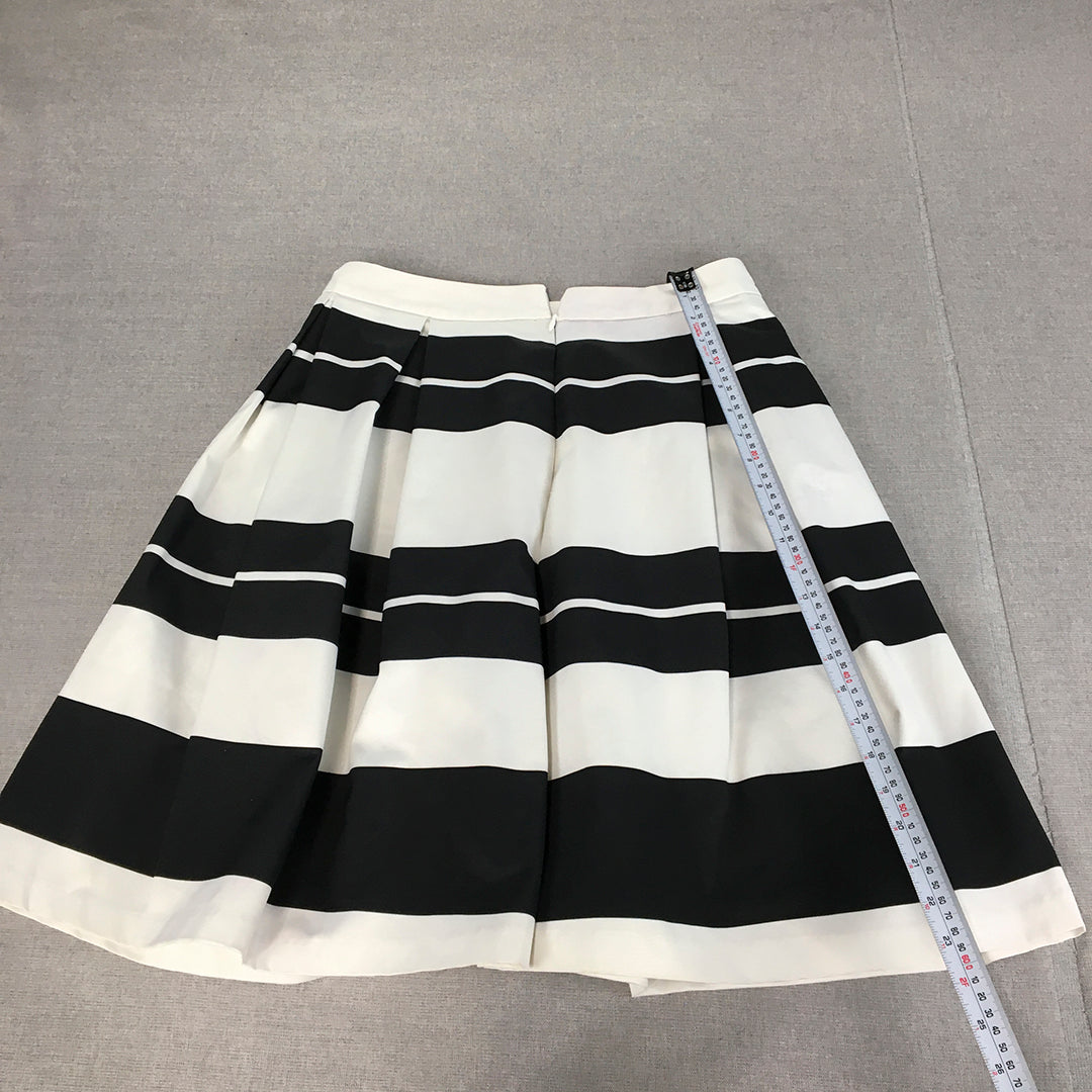 Diana Ferrari Womens A-Line Skirt Size 8 Black White Pleated Back Zip