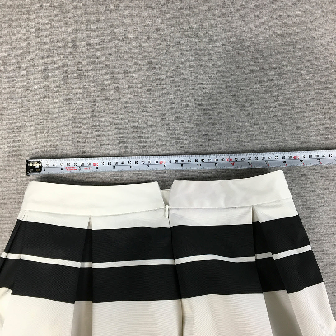 Diana Ferrari Womens A-Line Skirt Size 8 Black White Pleated Back Zip