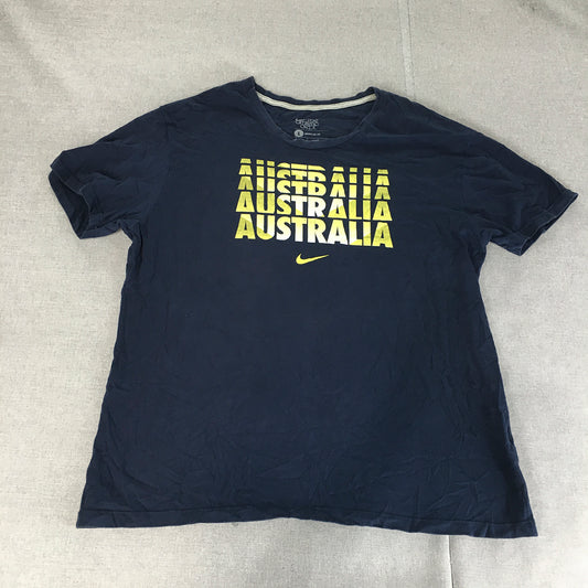 Nike Australia Mens T-Shirt Size L Blue Logo Short Sleeve Crew Neck Tee