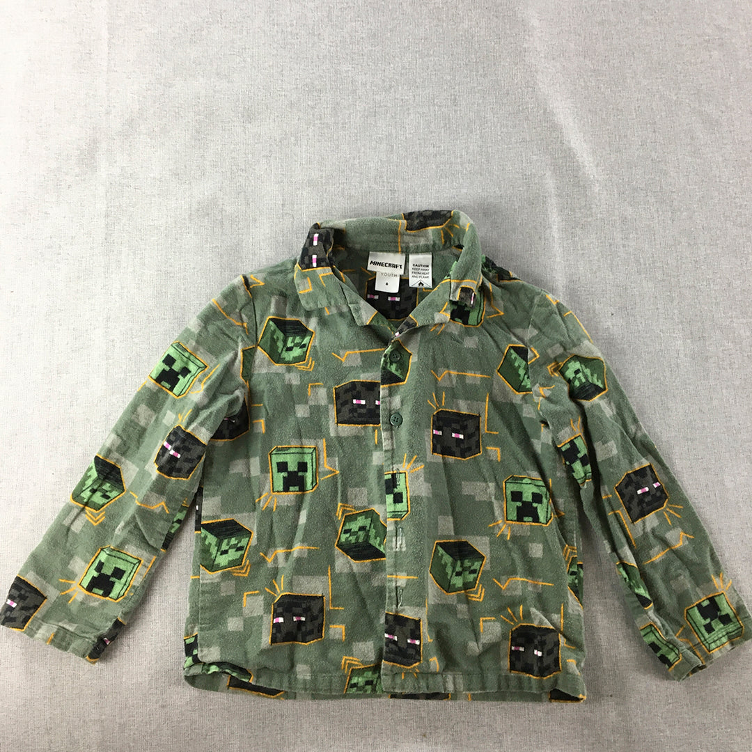 Minecraft Kids Boys Pajama Top Size 8 Green Creeper Enderman Button Up Sleep