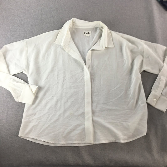 Calli Womens Top Size 16 White Long Sleeve Button-Up Collared Shirt