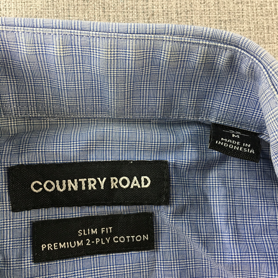 Country Road Mens Shirt Size M Slim Fit Blue Long Sleeve Button-Up Collared