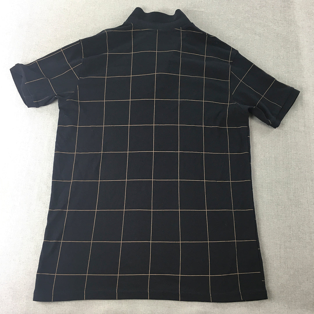 Vintage Gant Mens Polo Shirt Size M Black Checkered Logo Collared Rugby