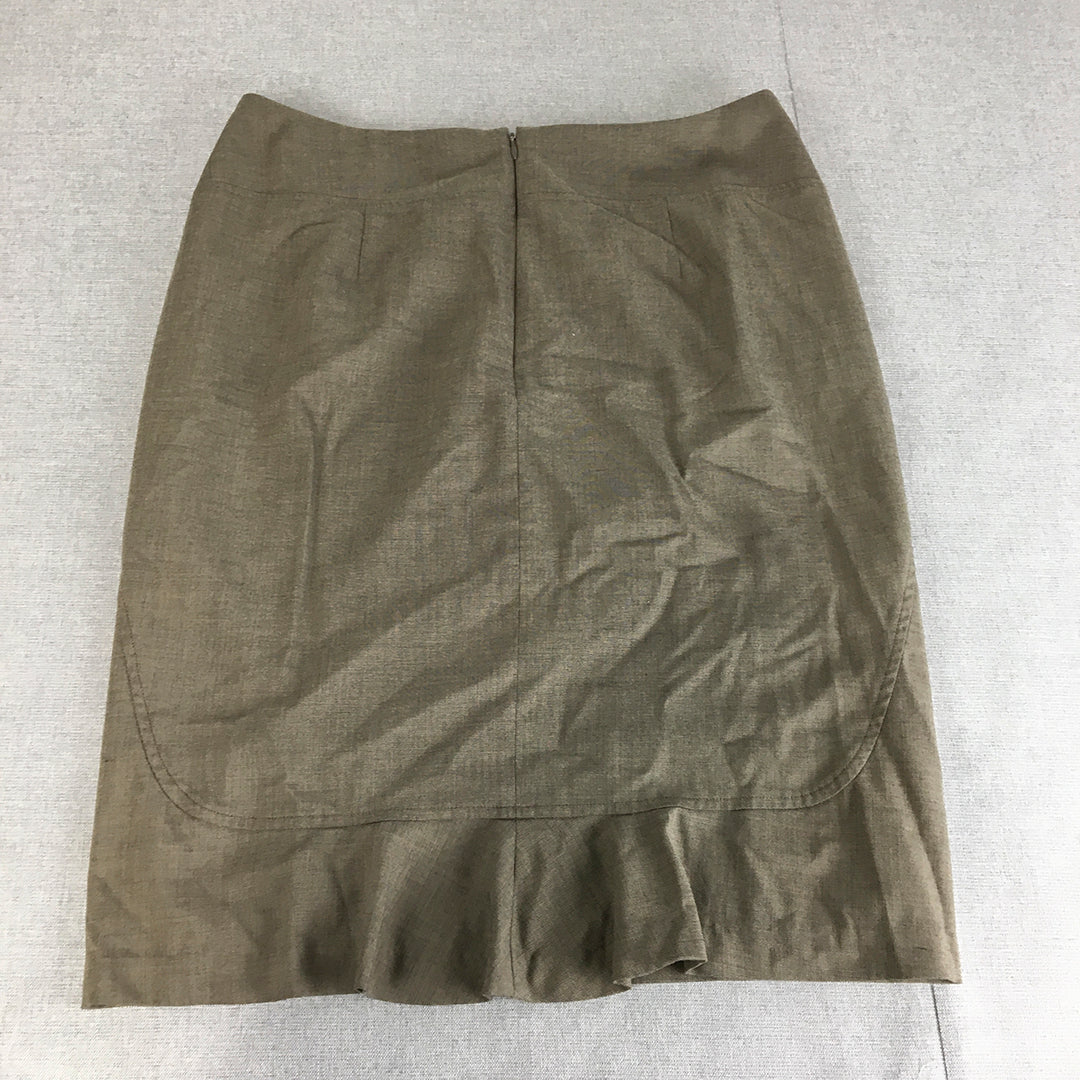 Veronika Maine Womens Pencil Skirt Size 12 Brown Straight Midi