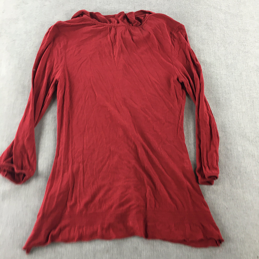 Esprit Womens Cardigan Size S Red Long Sleeve Button Frilled Neckline