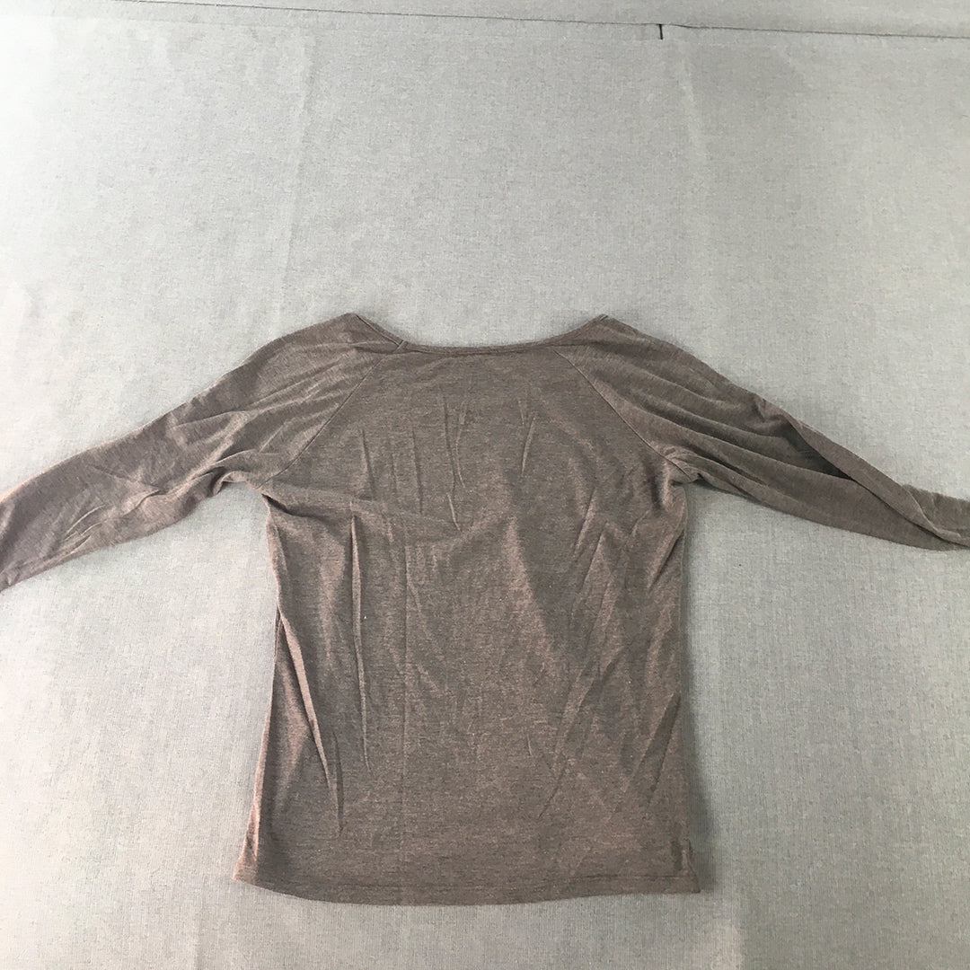 Paper Scissors Womens Knit Top Size L Brown Owl Studded Long Sleeve Shirt