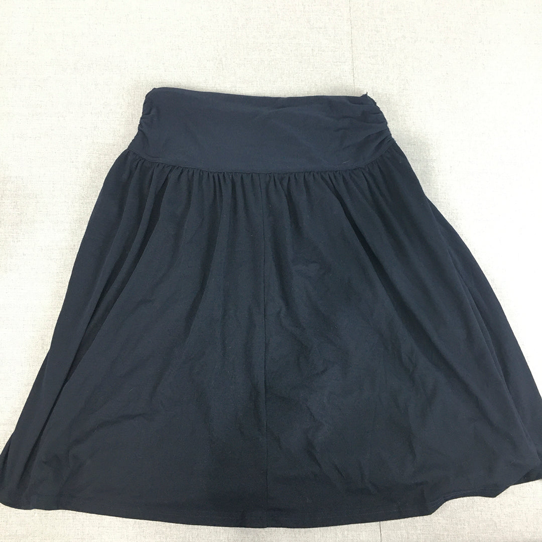 Emery Rose Womens A-Line Skirt Size M Navy Blue Pleated Elastic Waist