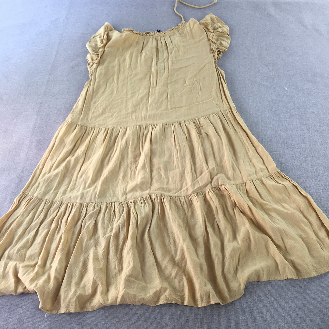 Pieces Womens Mini Dress Size XL Yellow Tiered A-Line Short Sleeve