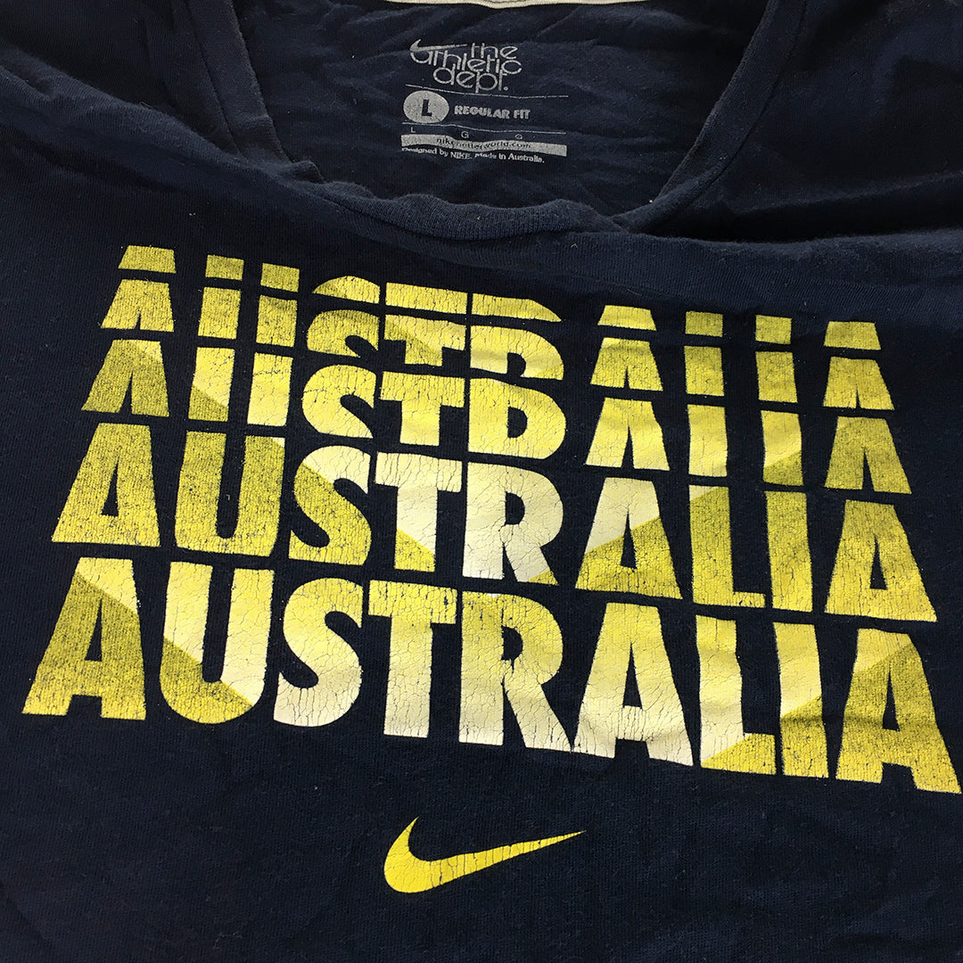 Nike Australia Mens T-Shirt Size L Blue Logo Short Sleeve Crew Neck Tee