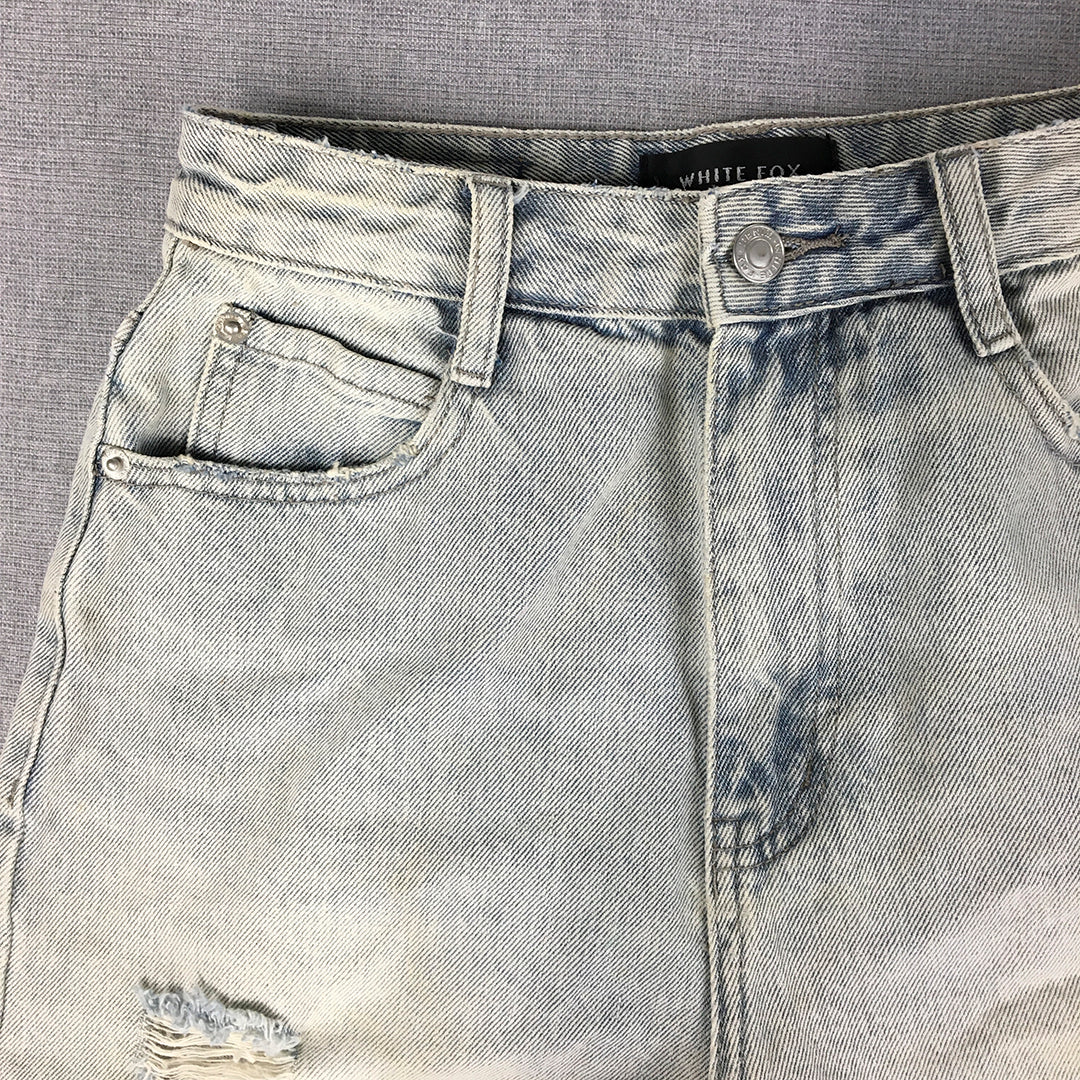 White Fox Womens Denim Shorts Size S Blue Light Wash Raw Hem Pockets Jorts