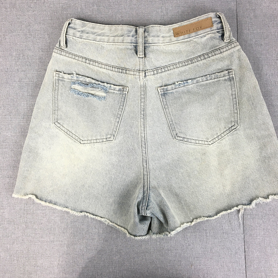 White Fox Womens Denim Shorts Size S Blue Light Wash Raw Hem Pockets Jorts