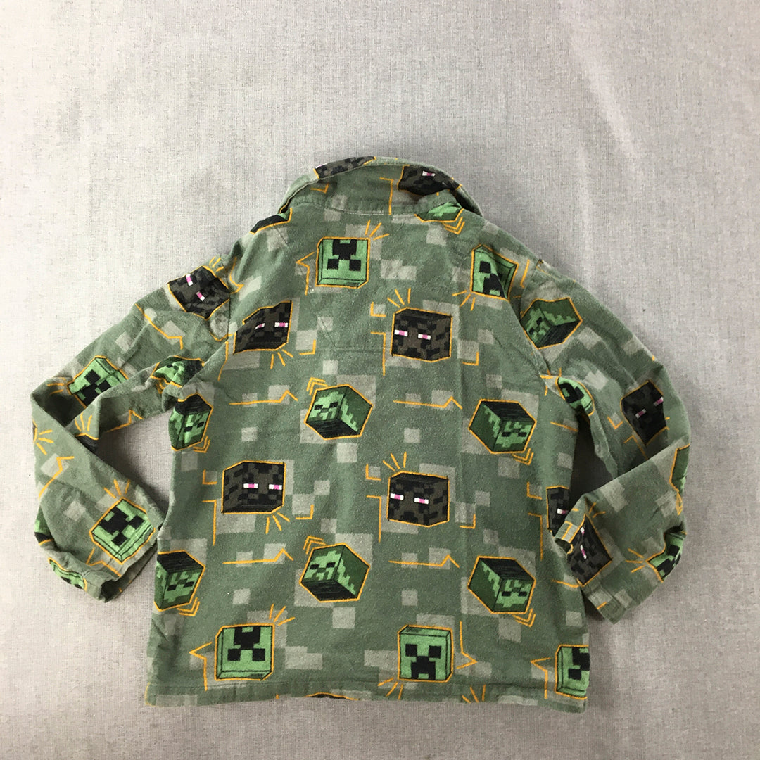 Minecraft Kids Boys Pajama Top Size 8 Green Creeper Enderman Button Up Sleep