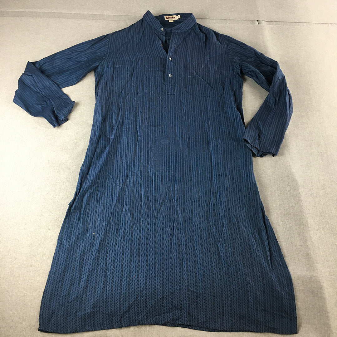 Fabindia Womens Silk Shirt Dress Size 38 (Medium) Blue Midi Long Sleeve