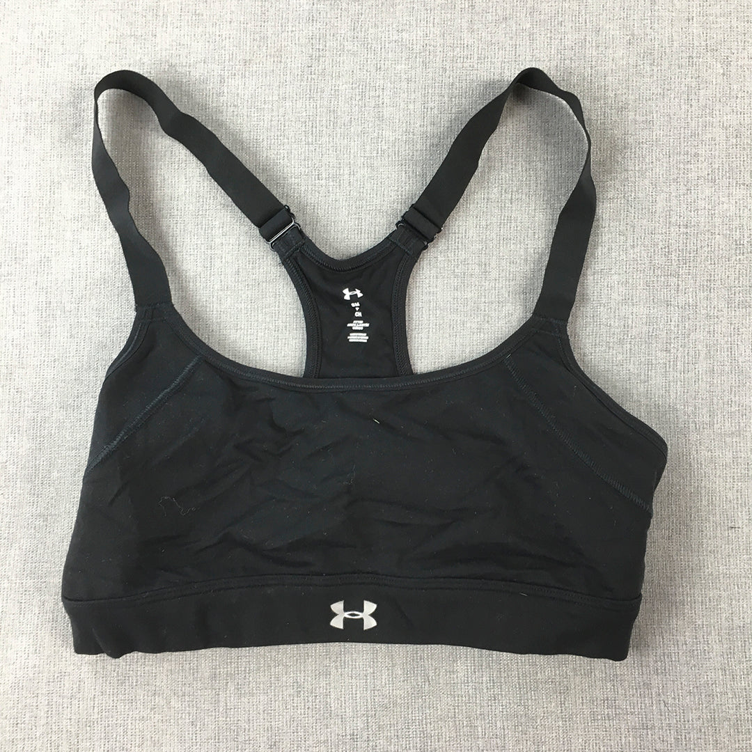 Under Armour Womens Sports Bra Size S Black Logo Sleeveless Cropped Top