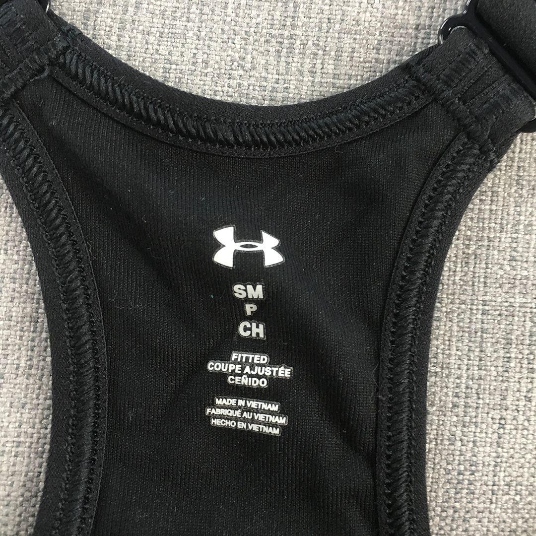 Under Armour Womens Sports Bra Size S Black Logo Sleeveless Cropped Top