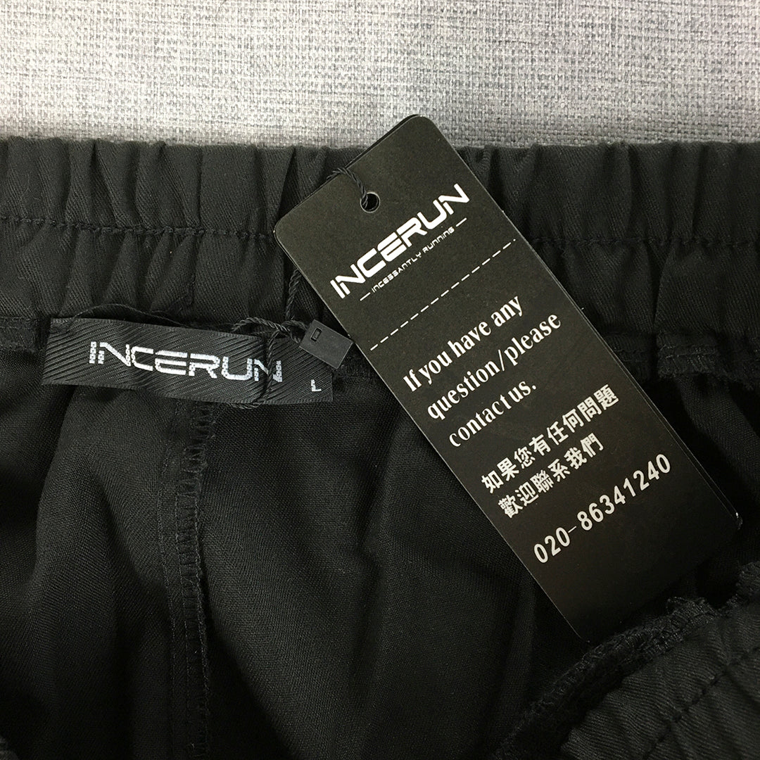 NEW Incerun Mens Jogger Pants Size L Black Elastic Waist Tracksuit