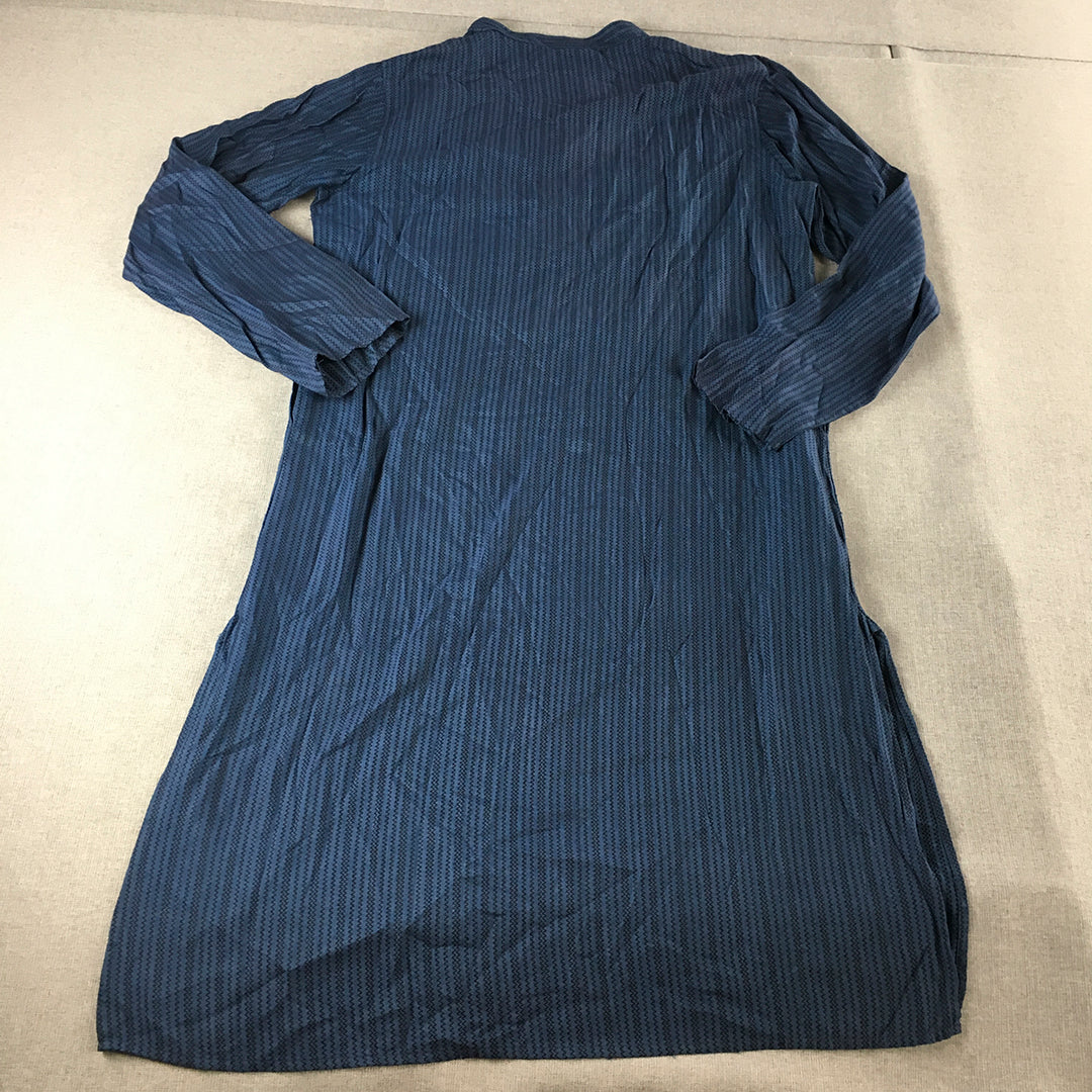 Fabindia Womens Silk Shirt Dress Size 38 (Medium) Blue Midi Long Sleeve