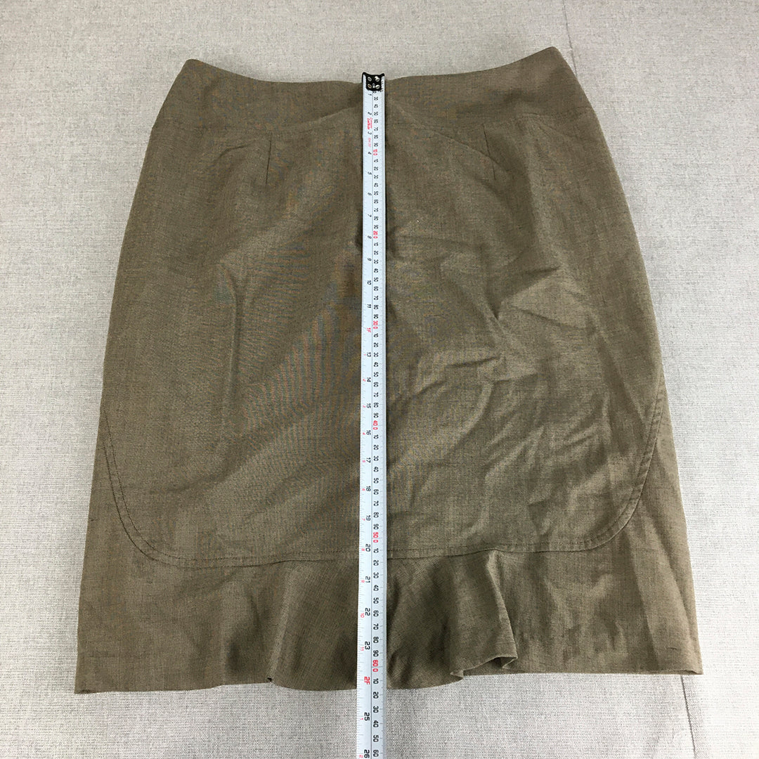 Veronika Maine Womens Pencil Skirt Size 12 Brown Straight Midi