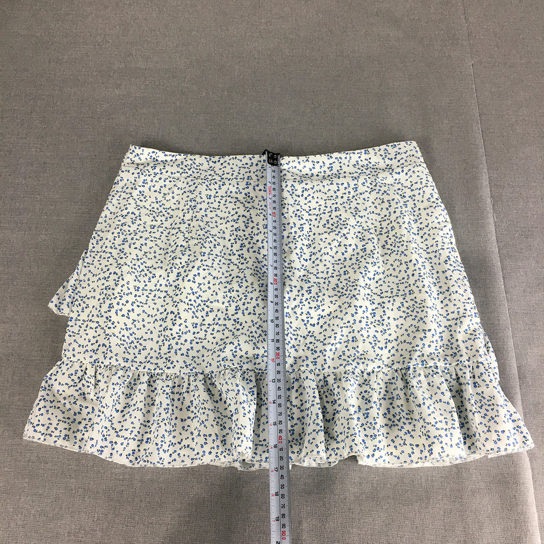 Atmos & Here Womens Mini Skirt Size 14 White Blue Floral A-Line