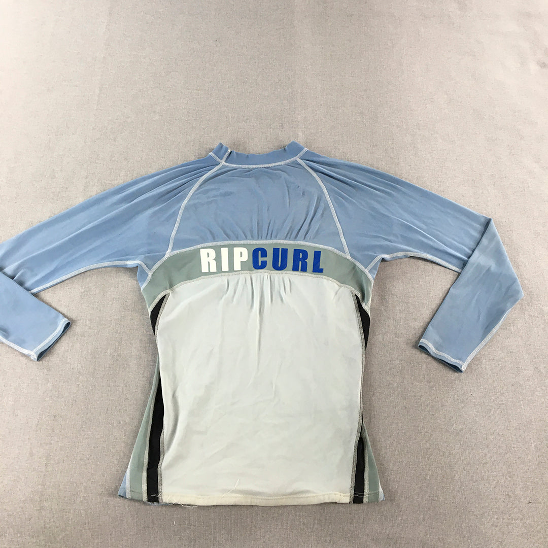 Rip Curl Mens Rash Vest Size S Blue Logo Long Sleeve Surf Swim Rashie