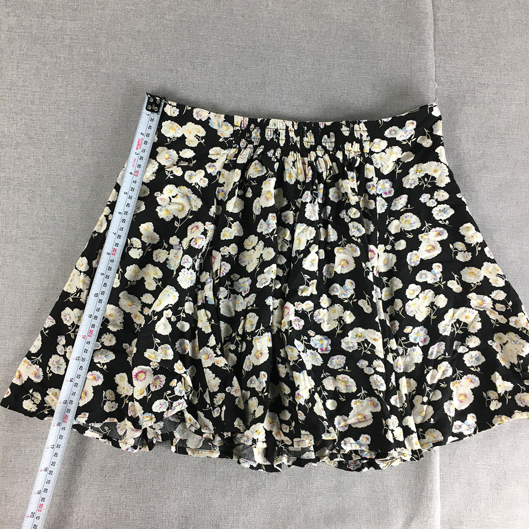 MINKPINK Womens Mini Skirt Size M Black Floral Elastic Waist