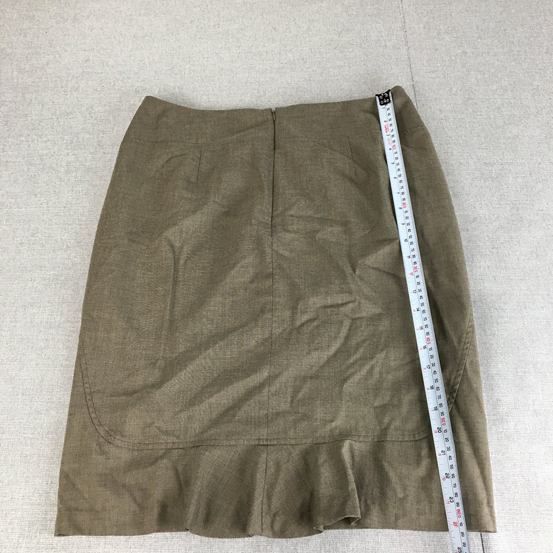 Veronika Maine Womens Pencil Skirt Size 12 Brown Straight Midi