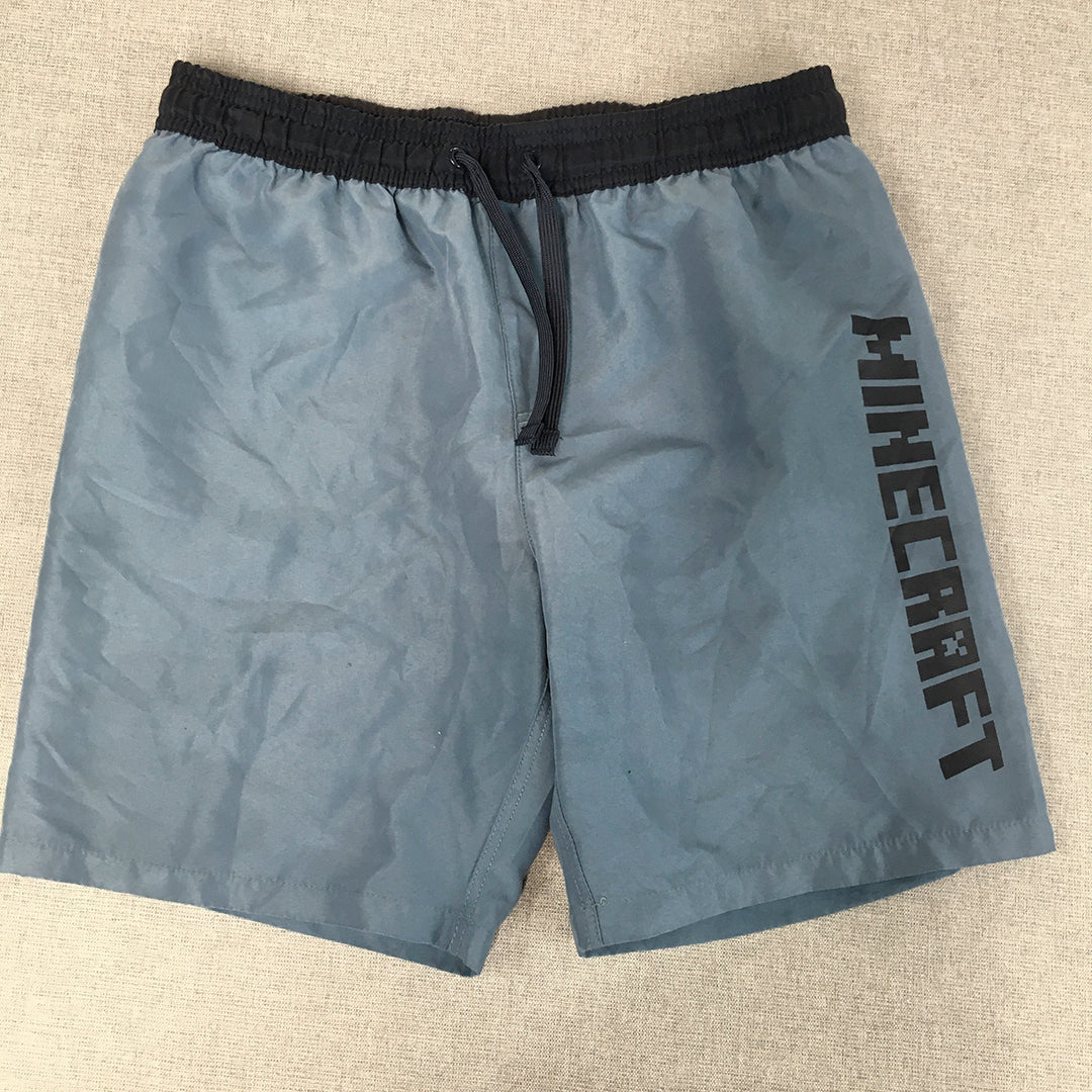 Minecraft Kids Boys Board Shorts Size 14 Blue Surf Swim Drawstring Boardies