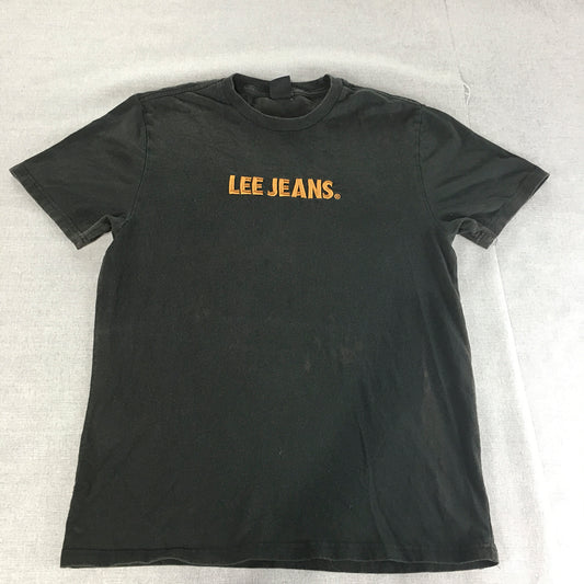 Lee Jeans Mens T-Shirt Size M Black Embroidered Logo Crew Neck Short Sleeve