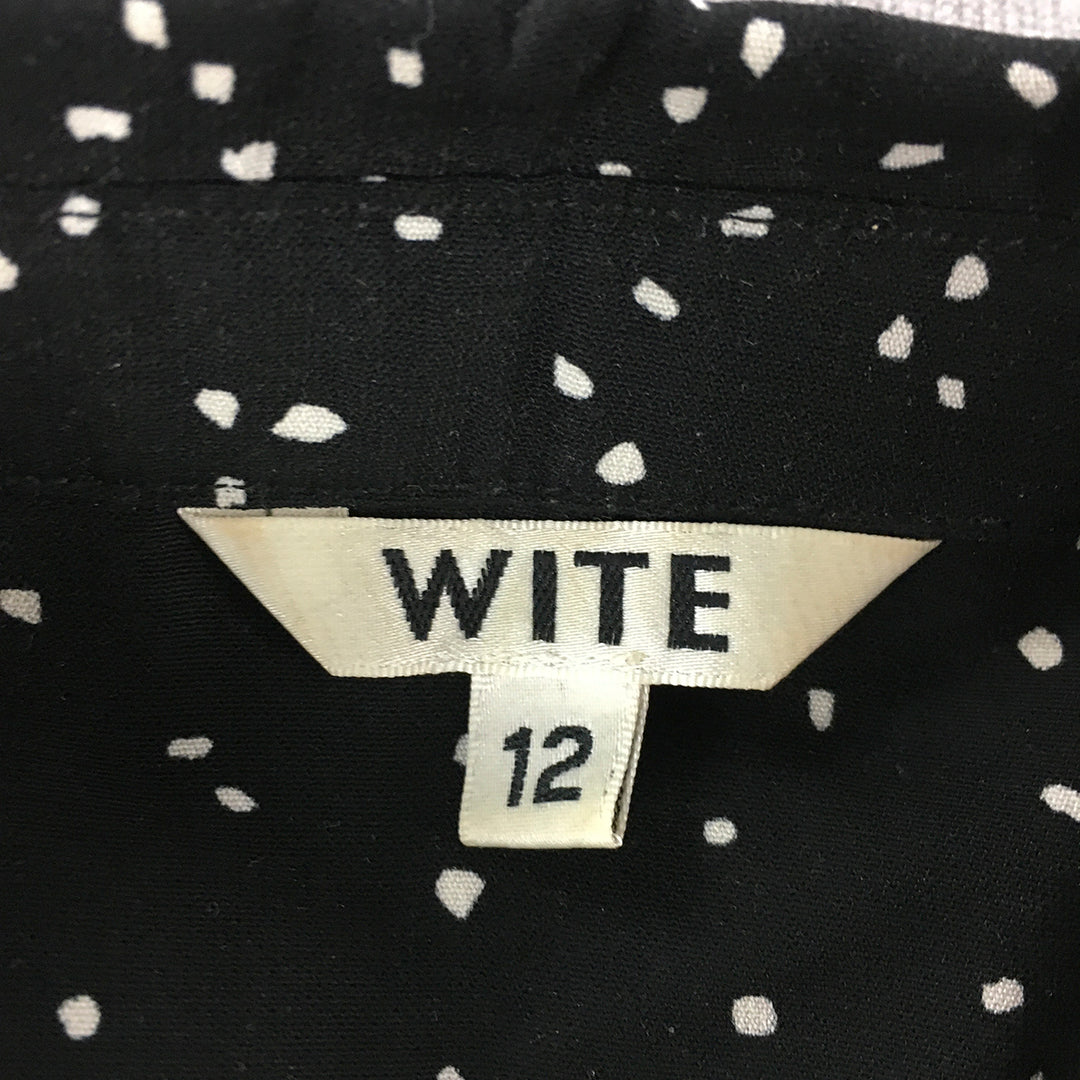 Wite Womens Top Size 12 Black Dot Long Sleeve Button-Up Shirt