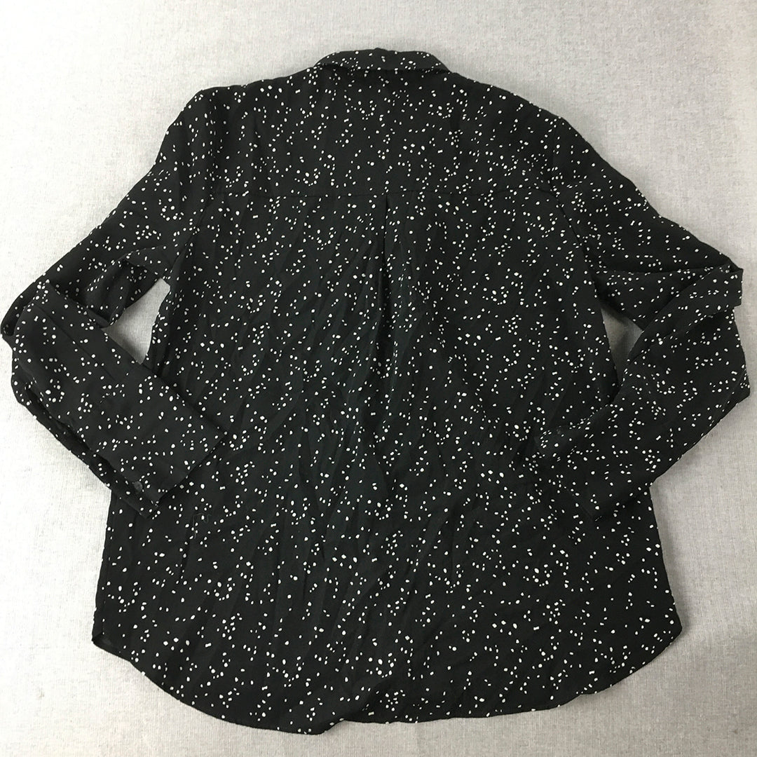 Wite Womens Top Size 12 Black Dot Long Sleeve Button-Up Shirt