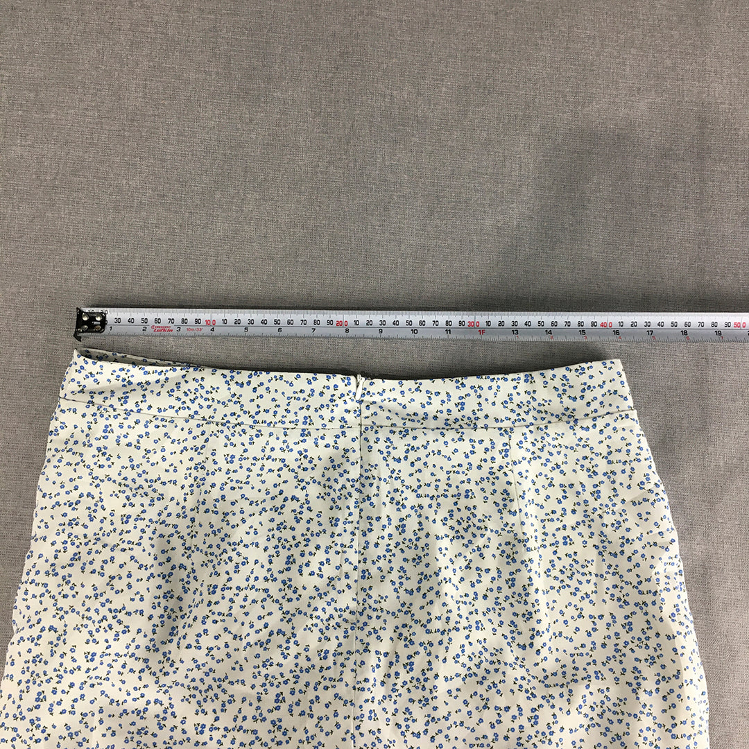 Atmos & Here Womens Mini Skirt Size 14 White Blue Floral A-Line