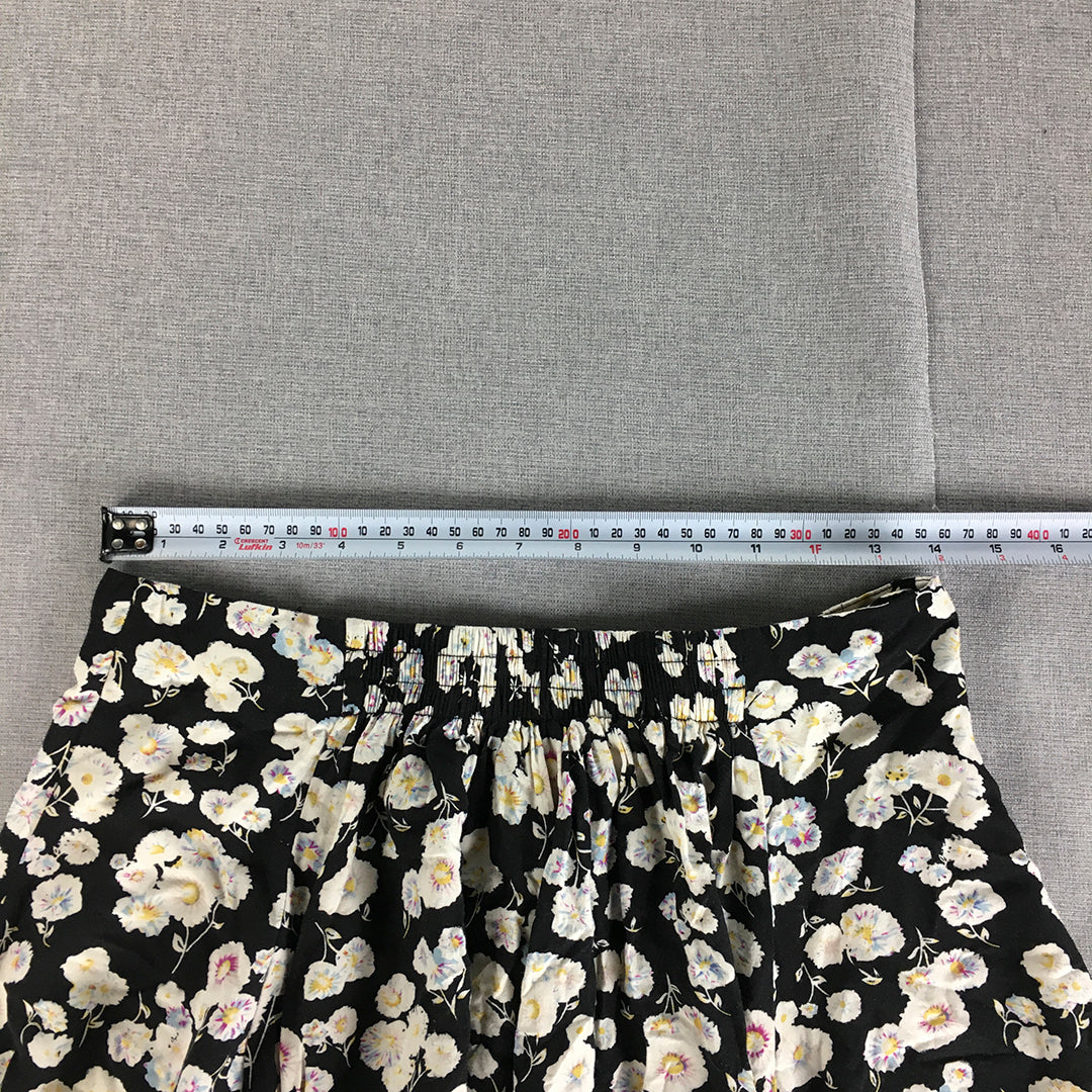 MINKPINK Womens Mini Skirt Size M Black Floral Elastic Waist