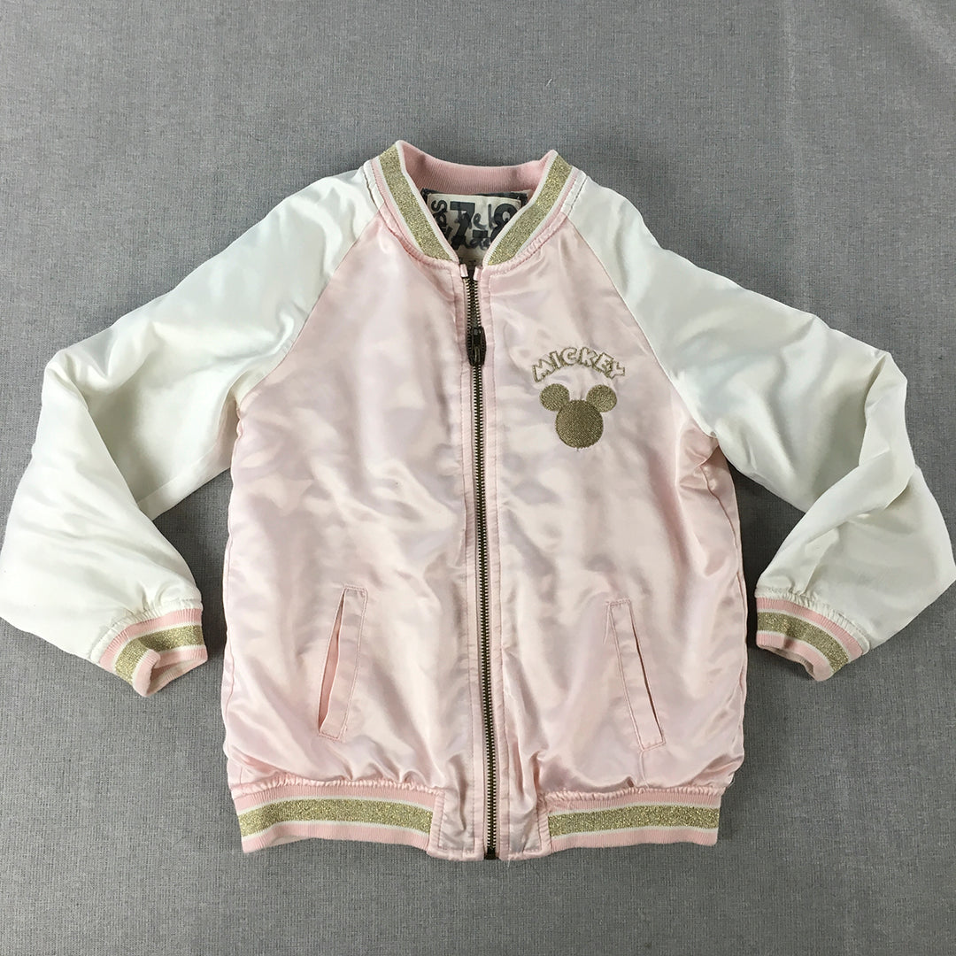 Disney Mickey Mouse Kids Girls Bomber Jacket Size 7 - 8 Years Pink Zip-Up