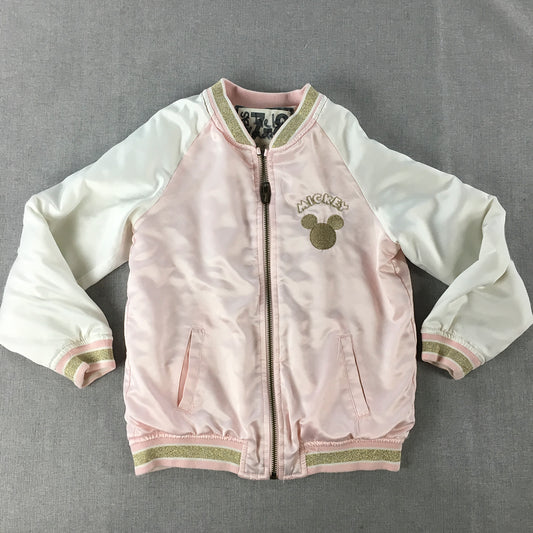 Disney Mickey Mouse Kids Girls Bomber Jacket Size 7 - 8 Years Pink Zip-Up