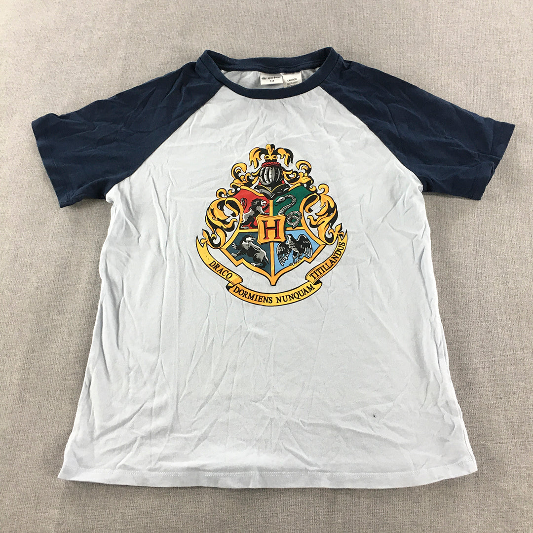 Harry Potter Kids T-Shirt Size 12 Blue Hogwarts Logo Short Sleeve Tee