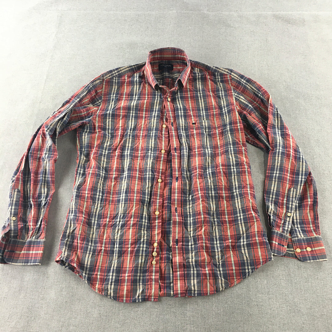 Peter England Mens Shirt Size M Slim Fit Long Sleeve Button-Up Collared Red