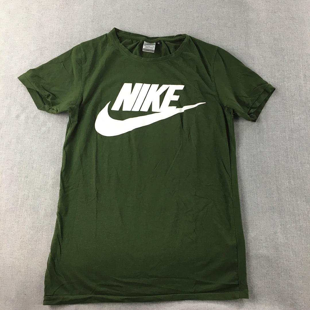 Nike Womens T-Shirt Size M Green Big Swoosh Logo Short Sleeve Top