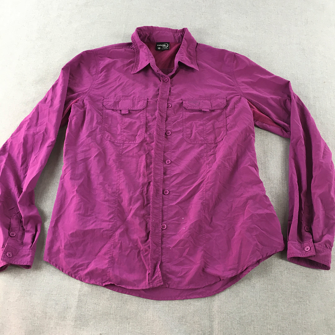 Explore 360 Womens Shirt Size 16 Purple Long Sleeve Outdoor Hiking Button-Up