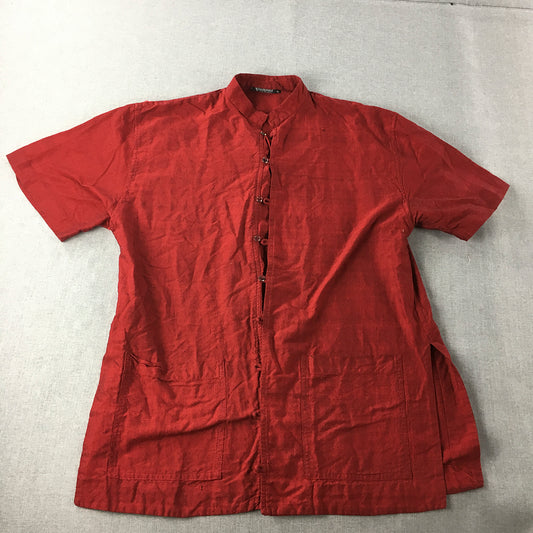 Vintage Barefoot Mens Shirt Size M Red Short Sleeve Button-Up