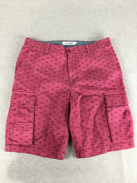 Ben Sherman Mens Shorts Size 30 Pink Cargo Pockets Umbrella Pattern