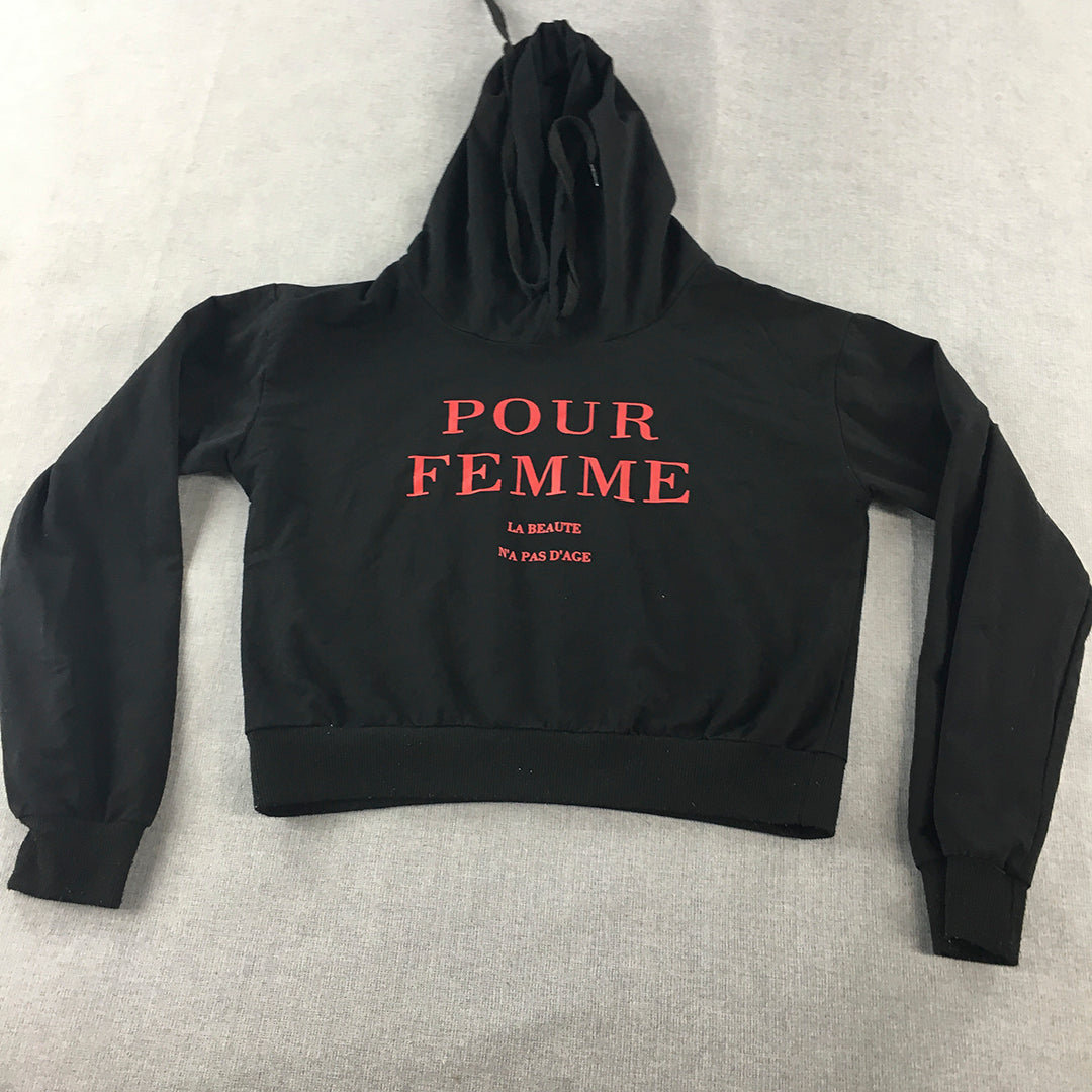 Pour Femme Womens Cropped Hoodie Sweater Size M Black Pullover Jumper