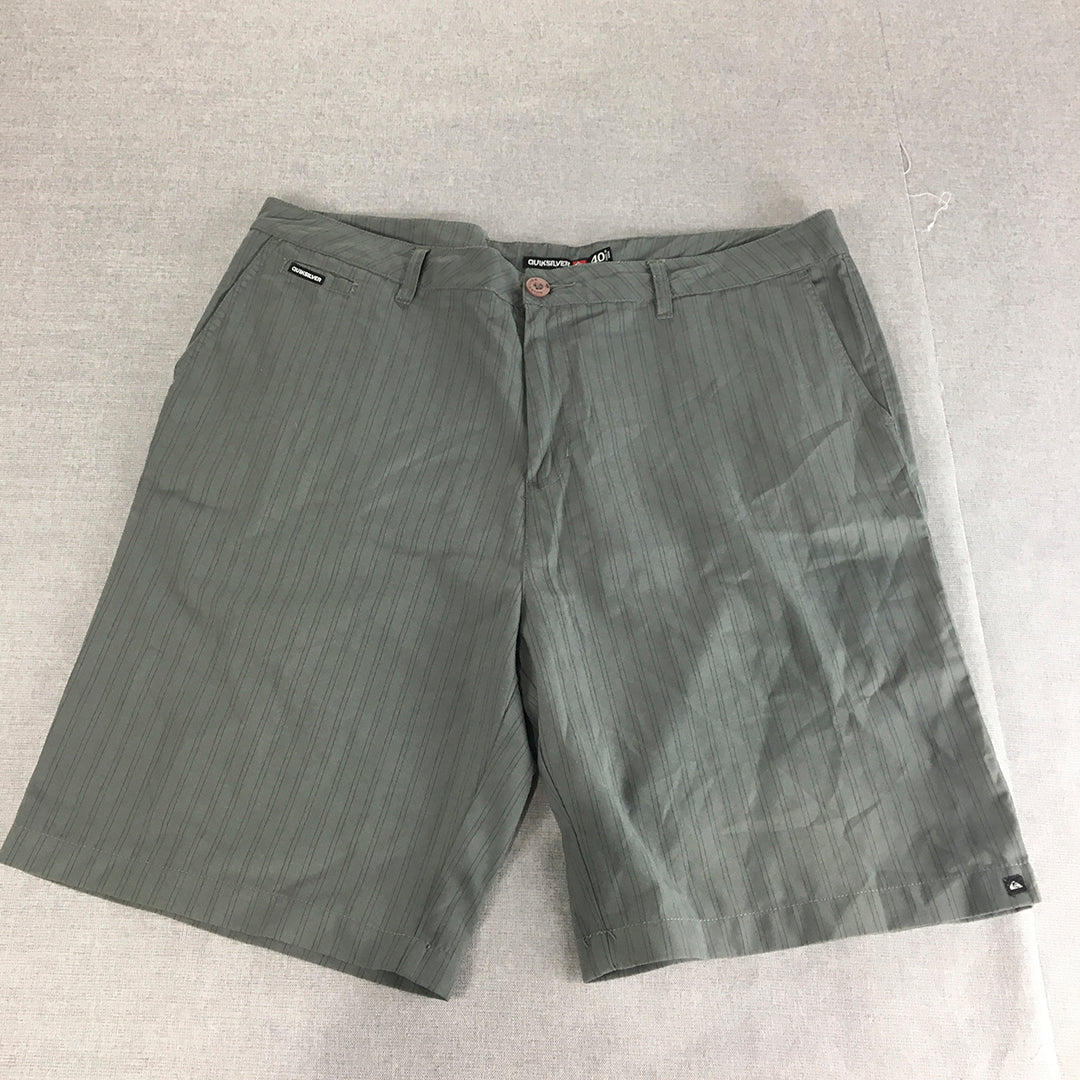 Quiksilver Mens Chino Shorts Size 40 Grey Striped Pockets Logo Casual Walking