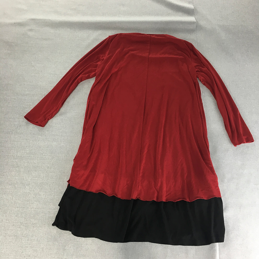 Cordelia St Womens Dress Size 16 Red Black Wrap Layered Long Sleeve Midi