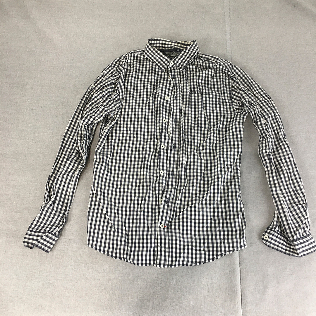 Guess Mens Shirt Size M Blue White Checkered Long Sleeve Button-Up