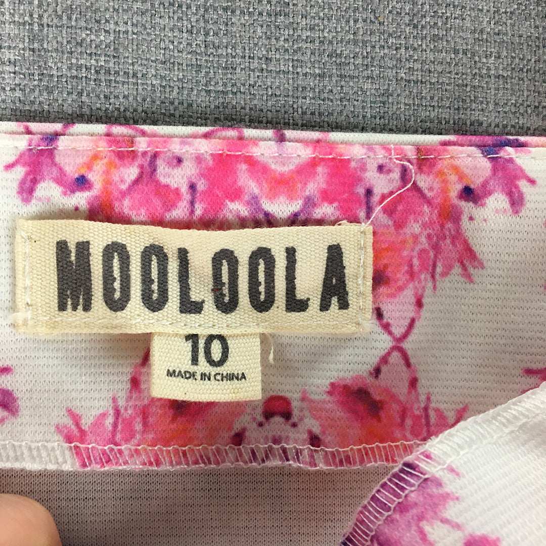 Mooloola Womens Mini Skirt Size 10 White Pink Psychedelic Pattern Lined